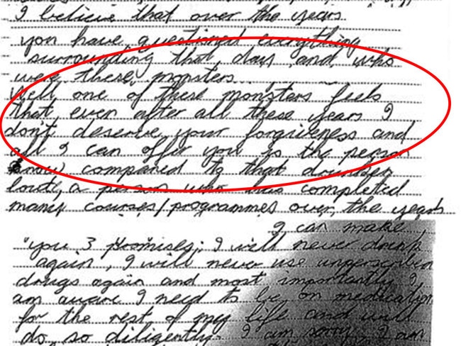 Excerpt from a killer's letter to his victim's partner. Picture: Supplied