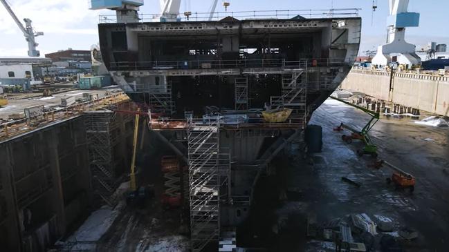 New Spirit of Tasmania vessel under construction at Finald's Rauma Marine Constructions. Picture: HYPE TV/ Spirit of Tasmania