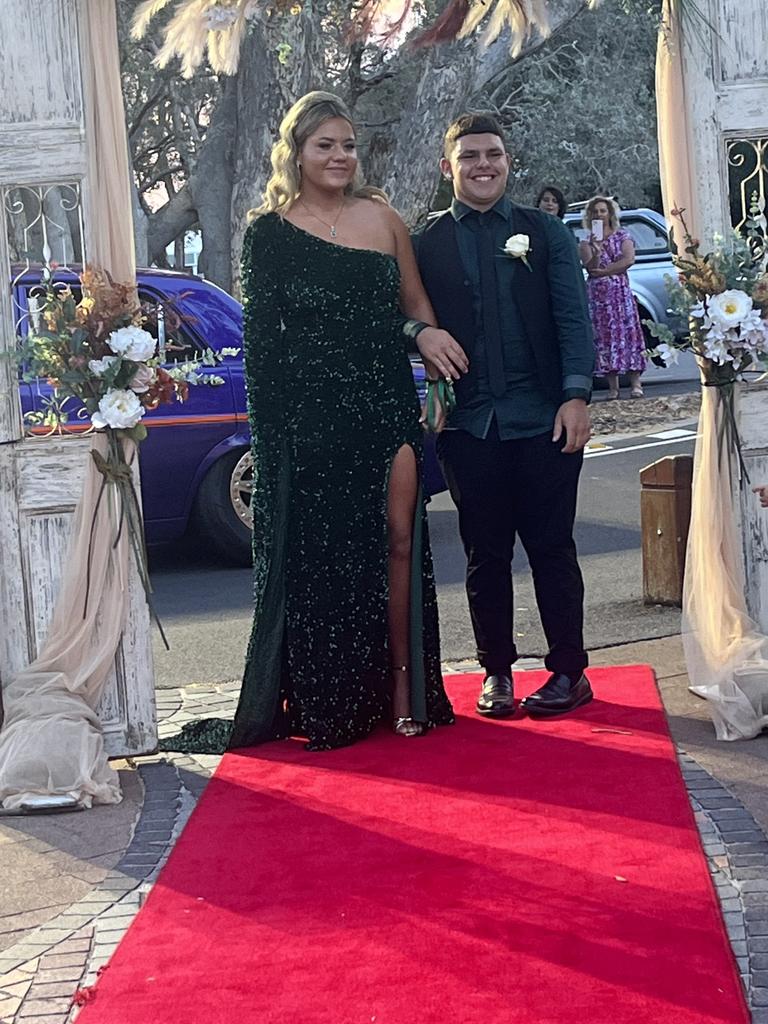 Torquasia Togo and Mason Campbell-Cook arrive at Hervey Bay State High School's formal.