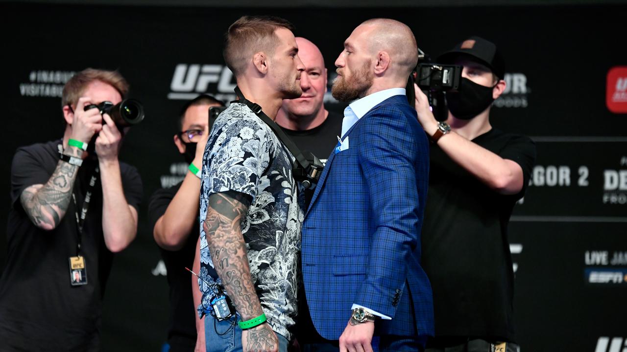 Dustin Poirier and Conor McGregor will face off again. (Photo by Jeff Bottari/Zuffa LLC via Getty Images)