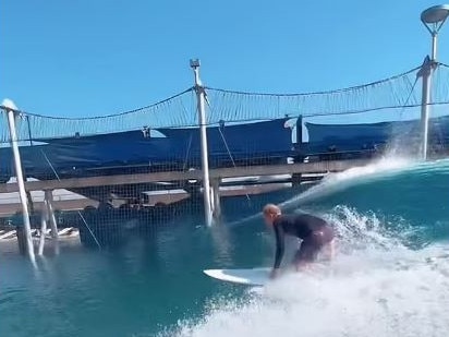 Prince Harry can be seen getting to his feet at Kelly Slater's Californian ranch. Picture: Instagram