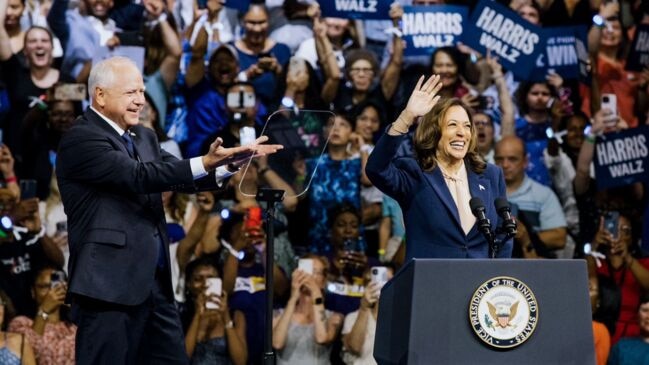 Kamala Harris Makes First Appearance with Running Mate Tim Walz