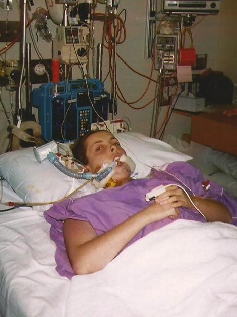 Laurie Kronk soon after her heart-lung transplant in The Prince Charles Hospital in July, 2002.