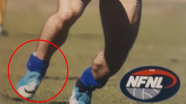 The front page of the footy record shows the player wearing a tracking bracelet.