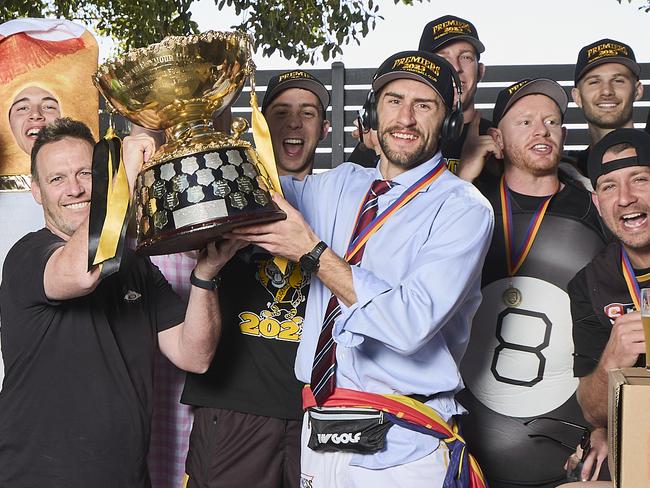 Glenelg celebrating in Glengowrie, after their SANFL grand final win on Sunday, Monday, Sept. 25, 2023. Picture: Matt Loxton