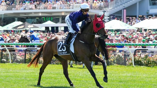 The Map, ridden by Rachel King, on the way to the barriers for the 2024 Melbourne Cup. Picture: George Sal/Racing Photos via Getty Images