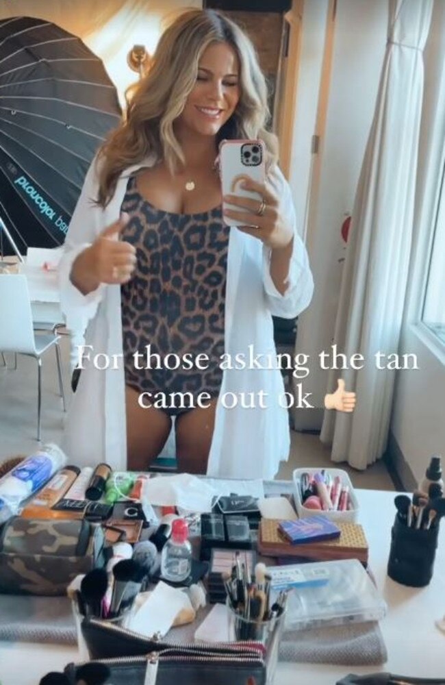 Fortunately she managed to salvage the fake tan for a photo shoot on Monday. Picture: Instagram/Fiona Falkiner.