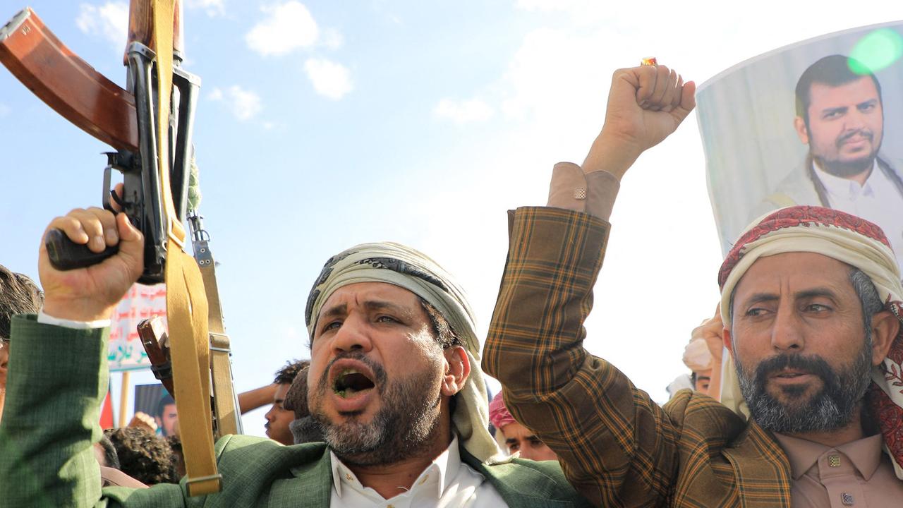 Yemeni men during a protest in solidarity with the Palestinian in Sanaa. Picture: Mohammed Huwais/AFP