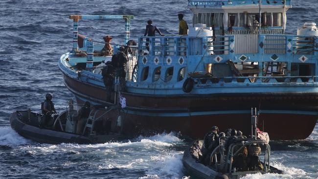 HMAS Ballarat's Boarding Party during the seizure of 2.6 tonnes of illicit drugs including heroin and hashish while conducting a patrol in international waters in the Arabian Sea. Picture: ADF