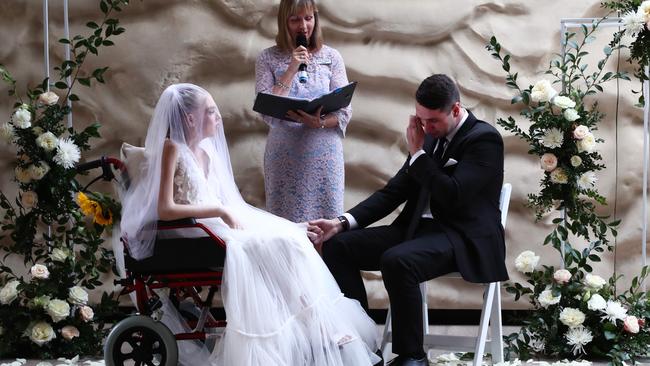 Ashleigh Simrajh and Jason Hale married at Sea World Resort at the Gold Coast. Picture: JASON O'BRIEN.