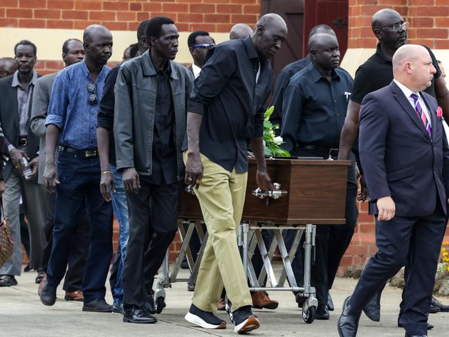 More than 100 family and friends came together for the funeral service on Saturday. Picture: Ian Currie