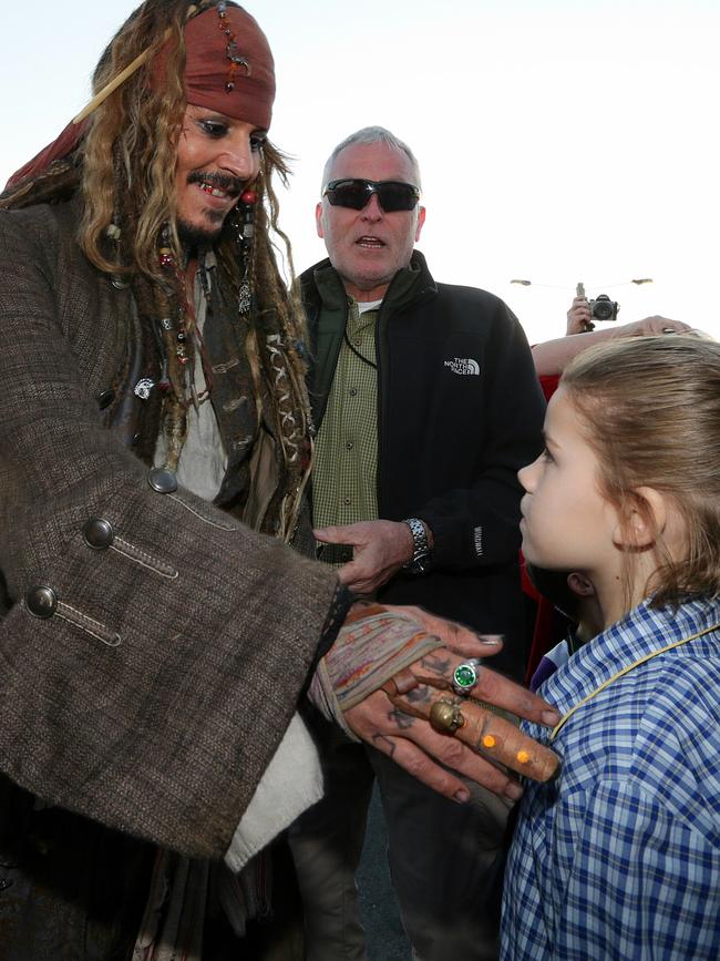 Johnny Depp meets fans at Cleveland after a day filming Pirates of the Caribbean. Picture: Peter Wallis