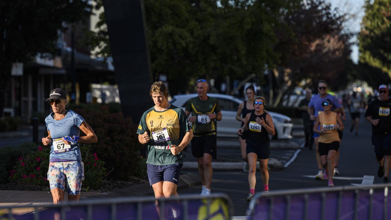 Runners on Ruthven St in the Toowoomba CBD in the Toowoomba Marathon (and half marathon), Sunday, May 4, 2025. Picture: Kevin Farmer