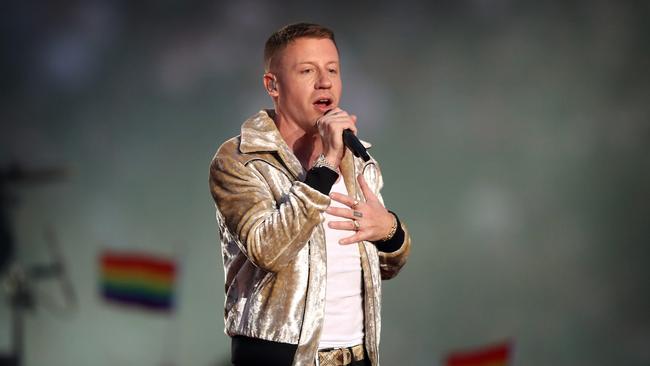 Rapper Macklemore performs during the 2017 NRL Grand Final. Picture: Brett Costello