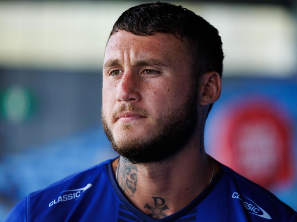 Bronson Xerri fronts the media in his Bulldogs jersey after his return from a drug ban. Picture: David Swift