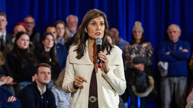 Nikki Haley speaks at a campaign town hall event in Rye, New Hampshire, this week. Picture: AFP