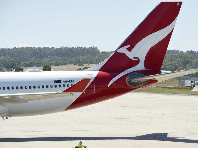 MELBOURNE, AUSTRALIA - NewsWire Photos MARCH 03, 2022: QANTAS plane tail fins at Tullamarine Melbourne Airport. Picture: NCA NewsWire / Andrew Henshaw