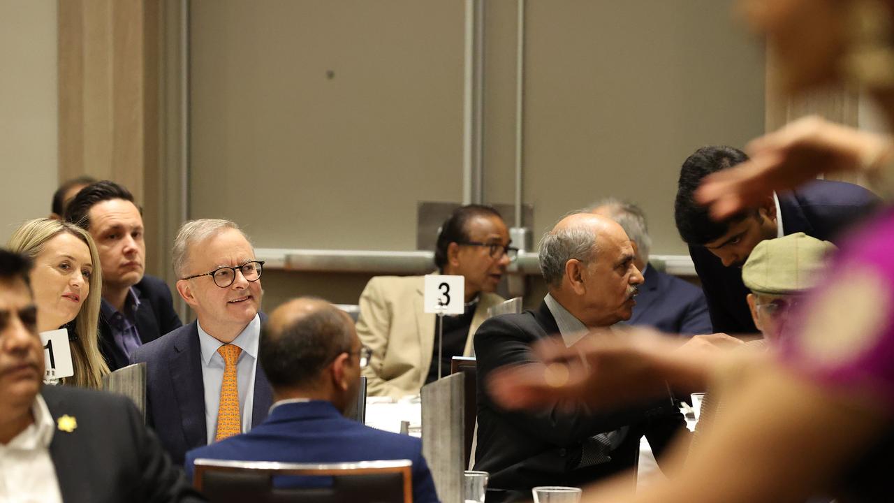 Anthony Albanese enjoying the community dinner with the Hindu Council of Australia. Picture: Liam Kidston