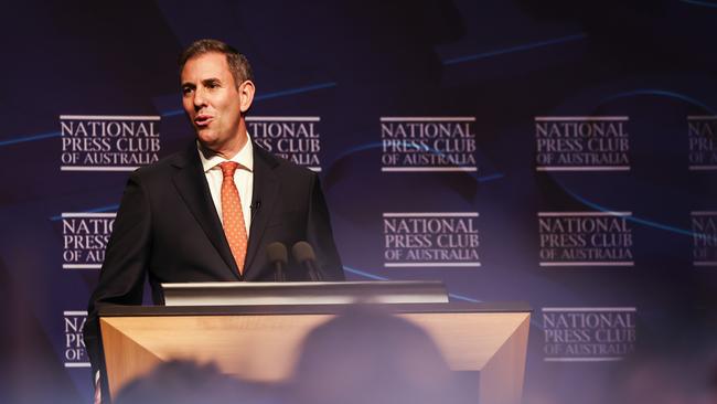 Treasurer Jim Chalmers addresses the National Press Club in the Great Hall at Parliament House, Canberra. Picture: NCA NewsWire/ Dylan Robinson