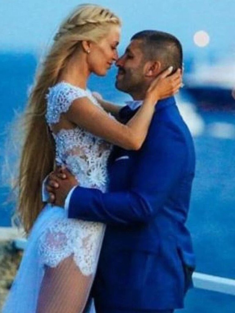 Viktoria Karida and John Macris at their 2016 wedding on the Greek island of Mykonos. Picture: Supplied