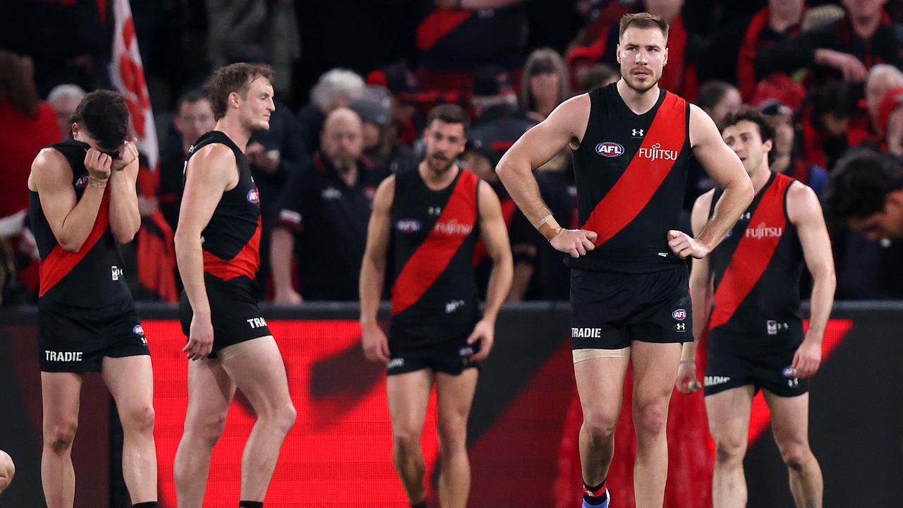 MELBOURNE, AUGUST 10, 2024: 2024 AFL Football - Round 22 - Essendon Bombers V Gold Coast Suns at Marvel Stadium. Ben McKay of the Bombers rues the loss. Picture: Mark Stewart