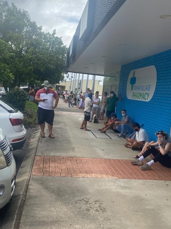 Massive waiting queues for a PCR test in Ballina, January 5,2022. Picture: John Bartram