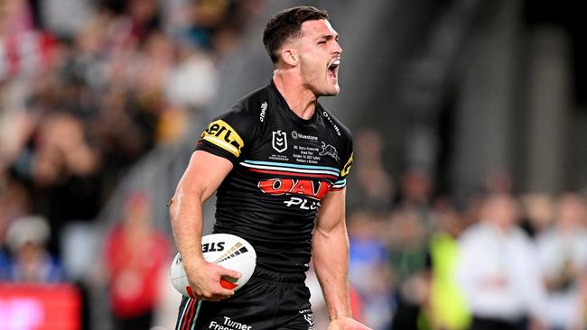 Nathan Cleary showed how it’s done under the brightest of lights. Photo by Bradley Kanaris/Getty Images