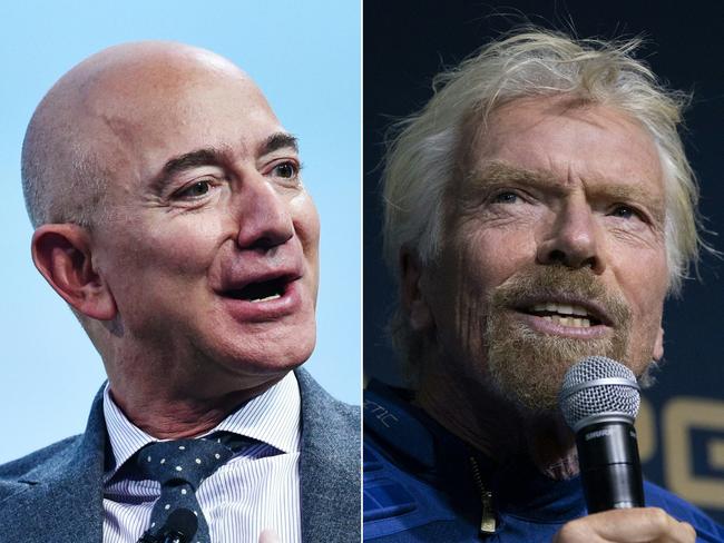 Amazon and Blue Origin founder Jeff Bezos (L) and Richard Branson (R). Picture: AFP