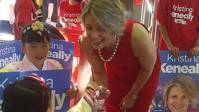 Kristina Keneally campaigns in Bennelong yesterday.