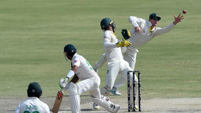 Steve Smith took a great catch to dismiss Pakistan's captain Babar Azam. Picture: Arif Ali/ AFP