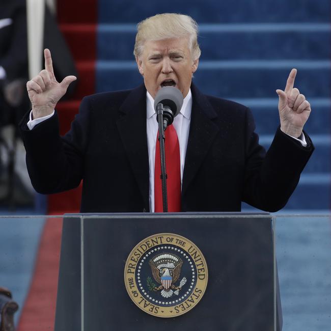 President Donald Trump delivers his inaugural address after being sworn in as the 45th president of the United States during the 58th Presidential Inauguration at the U.S. Capitol in Washington on January 20, 2017. Picture: AP