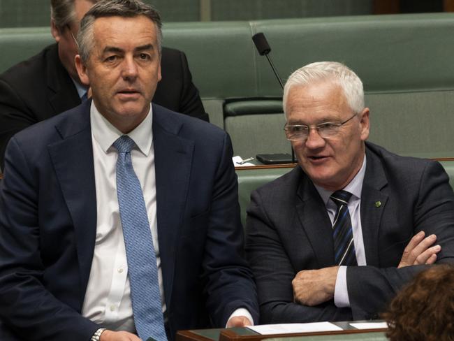 CANBERRA, AUSTRALIA - NewsWire Photos JUNE 22 2021: Veterans Affairs Minister Darren Chester and Nationals Chief Whip Damian Drum during Question Time at Parliament House in Canberra. Picture: NCA NewsWire / Martin Ollman