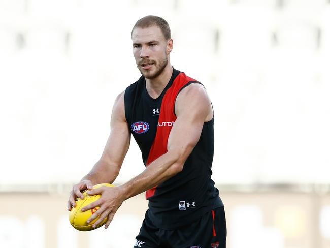 Ben McKay has come into the Bombers’ line-up to help stem the flow of goals which Essendon has been conceding for a decade. Picture: Michael Willson/AFL Photos via Getty Images.