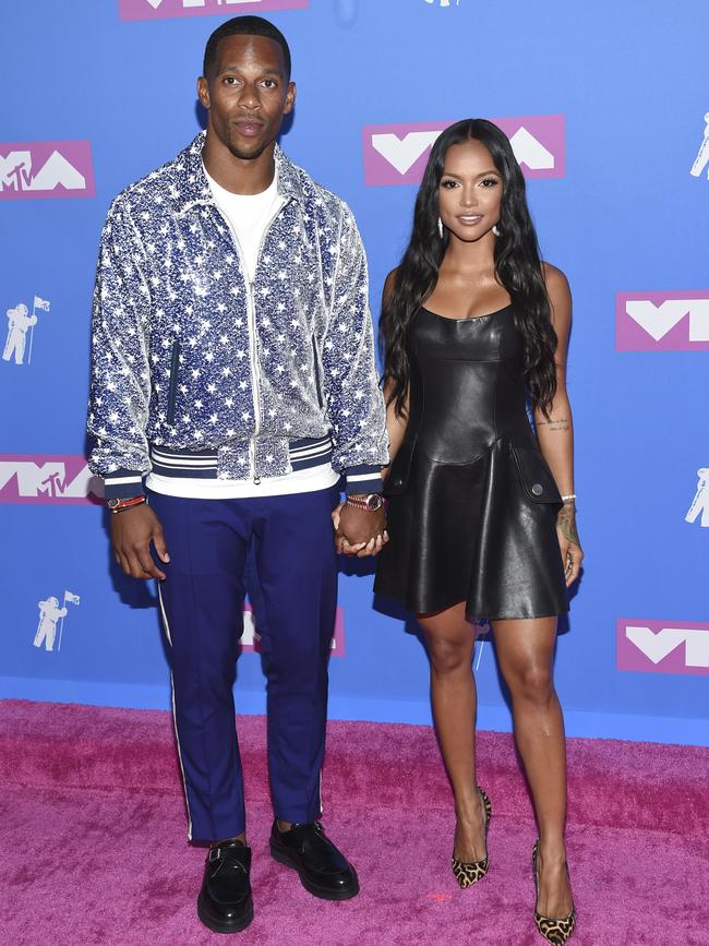 Victor Cruz and Karrueche Tran. Picture: AP