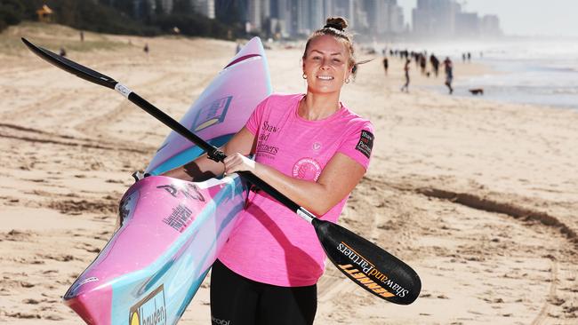 Bonnie Hancock training at Mermaid Beach to compete in the Red Bull Defence race. Picture Glenn Hampson