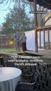 Woman hilariously fails to film friend's proposal for strange reason