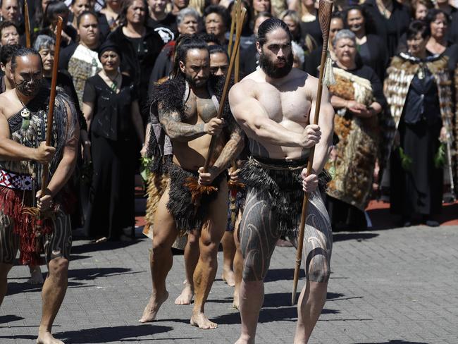 A powhiri, a Maori welcoming ceremony, for Meghan and Harry. Picture: AP