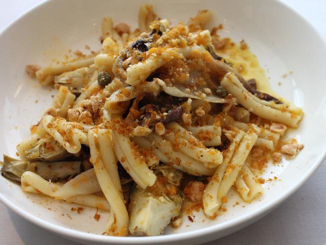 Fancy a pasta? Casarecce pasta with bottarga, artichoke, radicchio and hazelnuts.