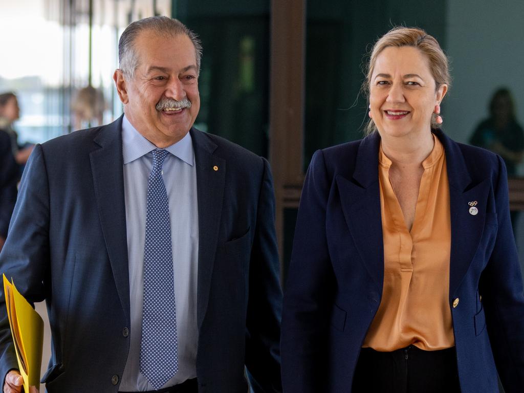 Games president Andrew Liveris and Premier Annastacia Palaszczuk. Picture: NewsWire/Sarah Marshall