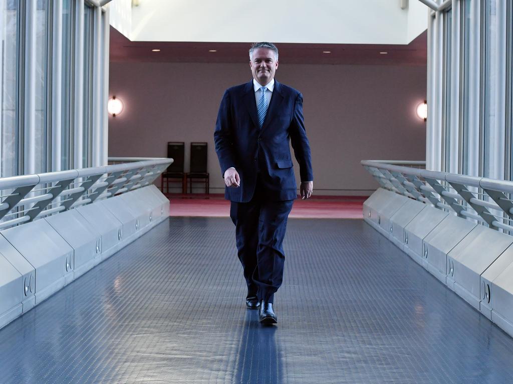 Mathias Cormann in Parliament House, July 2019. He’s no stranger to the corridors of power, but will the Abbott/Turnbull/Morrison government’s patchy record on climate stymie his ambition? Picture: AAP Image/Sam Mooy