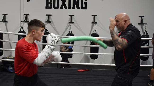 Ben Cameron-Hands and his coach Mark Evans as he prepares to make his professional boxing debit at the Nissan Arena on June 19. Picture: Eddie Franklin