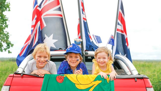 Lucas, Daemon and Chloe Crawley at the 20th annual Hot 100 Australia Day Ute Run. Picture: Glenn Campbell/NCA Newswire