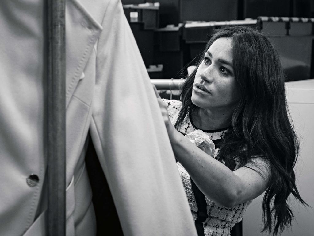 The duchess in the workroom of the Smart Works London office as part of her Vogue collaboration. Picture: @SussexRoyal/Kensington Palace/AFP