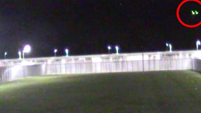 CCTV captured a drone that appears to be dumping contraband in a NSW prison. Picture: Supplied