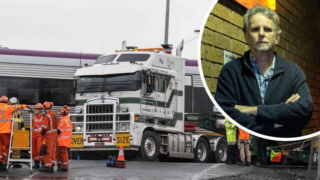 Emergency services at the scene of a fatal collision between a truck and train in December. Inset, PTUA regional spokesman Paul Wescott. Picture: Brad Fleet