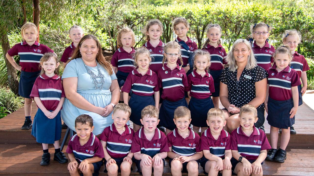 MY FIRST YEAR 2024: Mary MacKillop Catholic College Prep A students with Natasha Hess (left) and Chrissy Carter, February 2024. Picture: Bev Lacey