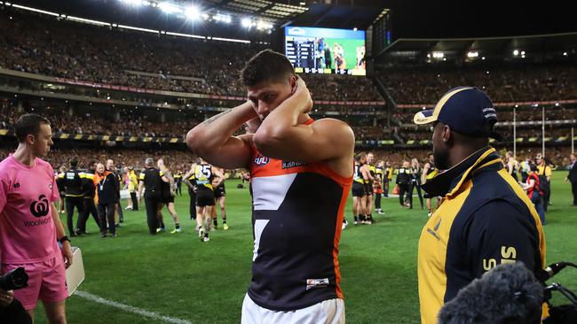 Dejected GWS Giant Jonathon Patton after losing the preliminary final. Picture: Phil Hillyard