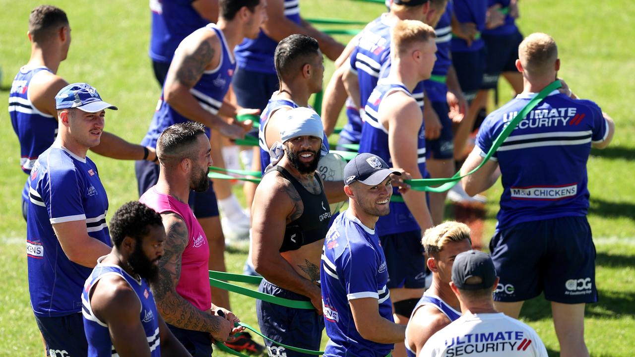 Bulldogs players train at Belmore Sports Ground on Wednesday (Photo by Brendon Thorne/Getty Images)