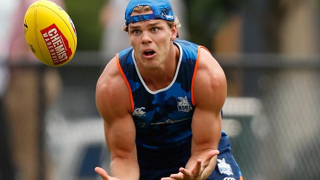 Mason Wood injured his thumb in North Melbourne’s intra-club. Picture: Getty