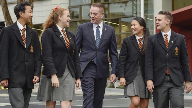 Dr Mark Merry with students at Yarra Valley Grammar.